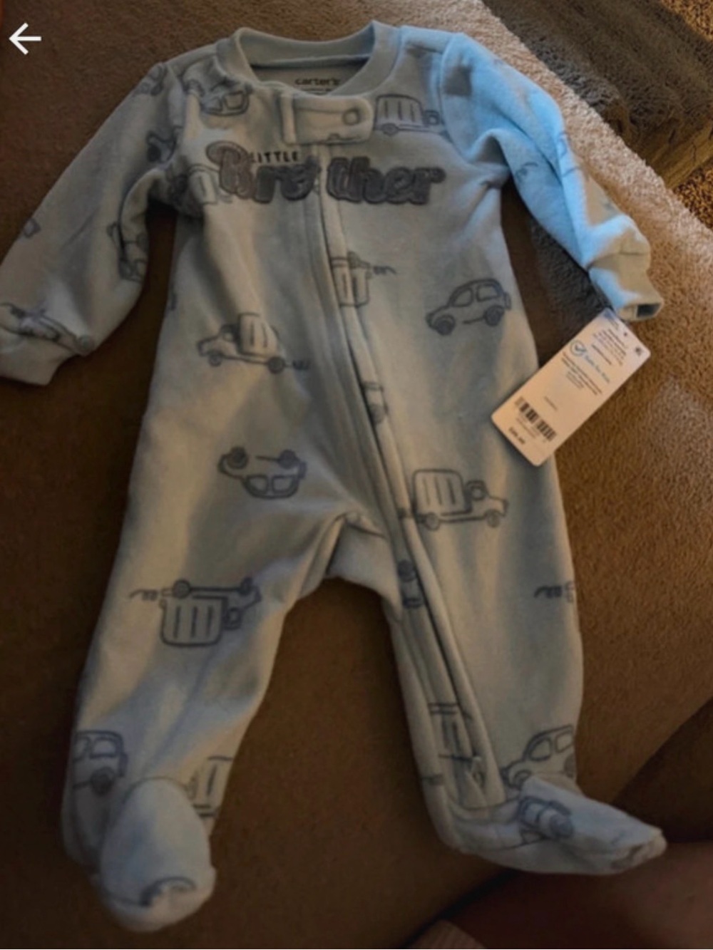Carter's Light Blue Fleece Footed One-Piece with Car Print